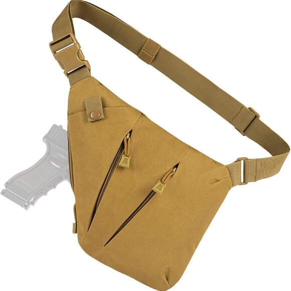Sleek Tactical Concealed Carry Crossbody Sling Bag - Anti-Theft Design, Khaki - Picture 1 of 6